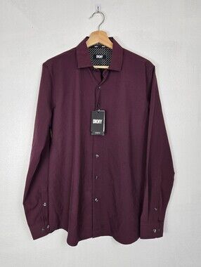 NEW DKNY Men's Collared Long Sleeve Button Down Dress Shirt Stretch Size Medium